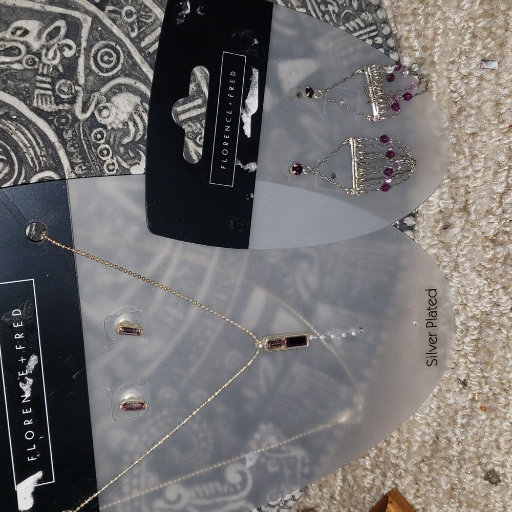 Florence + Fred silver plated necklace set and earrings